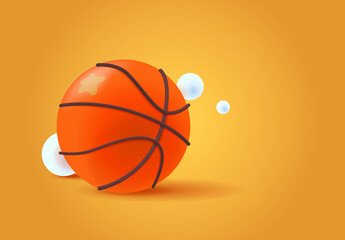 3d render of a basketball on an orange background, sports basketball equipment