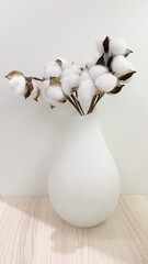 Cotton flowers in a white ceramic vase