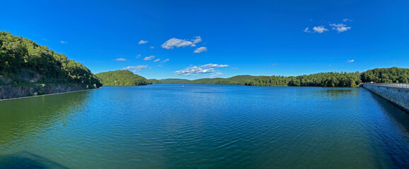 Wide angle of New Croton Dam river in NY - 457517591