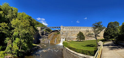Wide angle view of New Croton Dam Westchester NY - 457517595
