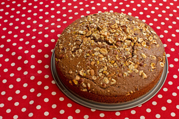 pieces of nuts on a homemade turkish cake