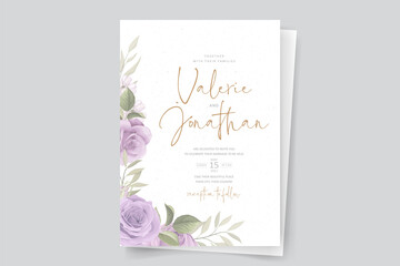 Elegant wedding invitation card with hand drawn soft flower and leaves