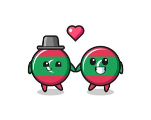 maldives flag badge cartoon character couple with fall in love gesture