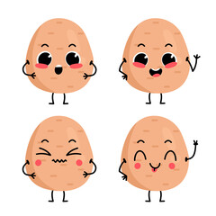 A set of cute potato characters. Vector illustration with vegetable character isolated on background.