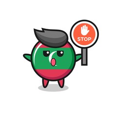 maldives flag badge character illustration holding a stop sign