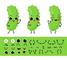 Fototapeta premium Cucumber. Set for creating funny cartoon character cucumber. Character constructor vector illustration.