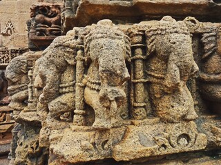 Fototapeta na wymiar relief and carving at sun temple modhera gujarat