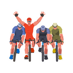 Men bicycle race. Cyclists at the finish line are fighting for the victory.