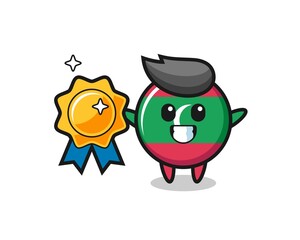 maldives flag badge mascot illustration holding a golden badge