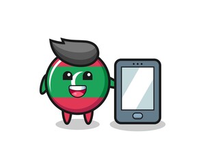 maldives flag badge illustration cartoon holding a smartphone