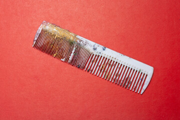 Closuep shot of a dirty comb