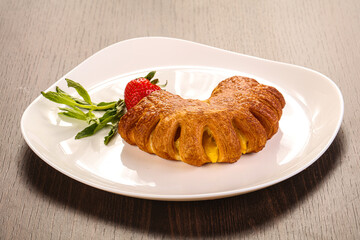 Sweet puff pastry served strawberry