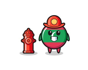 Mascot character of maldives flag badge as a firefighter