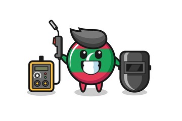 Character mascot of maldives flag badge as a welder