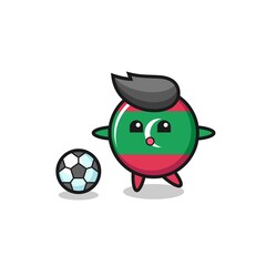 Illustration of maldives flag badge cartoon is playing soccer