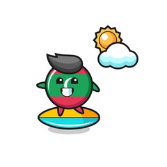Illustration of maldives flag badge cartoon do surfing on the beach