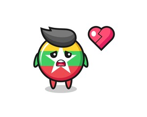 myanmar flag badge cartoon illustration is broken heart