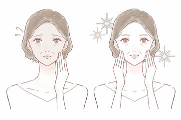 肌のくすみに悩む中年女性のビフォーアフター