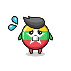 myanmar flag badge mascot character with afraid gesture