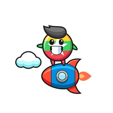 myanmar flag badge mascot character riding a rocket