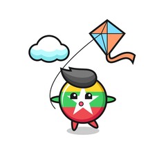 myanmar flag badge mascot illustration is playing kite