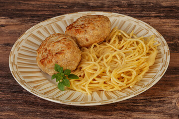 Spaghetti with homemade chicken cutlet