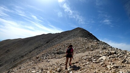 Fototapeta premium young woman hiking in the mountains