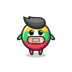 Cartoon Illustration of myanmar flag badge with tape on mouth