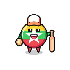 Cartoon character of myanmar flag badge as a baseball player