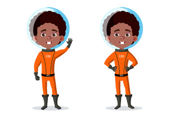 Black boy astronaut cartoon character in various poses