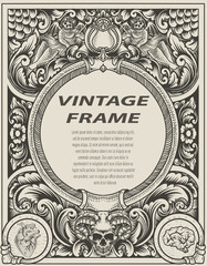 illustration antique engraving frame monochrome style