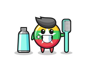 Mascot Illustration of myanmar flag badge with a toothbrush