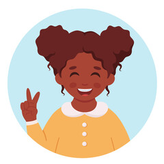 Black girl with braces on teeth. Dental care. Vector illustration