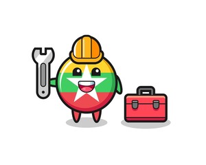 Mascot cartoon of myanmar flag badge as a mechanic