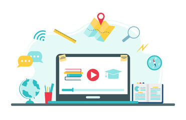 Online education concept. Geography school subject online education service or platform. Vector illustration in flat style