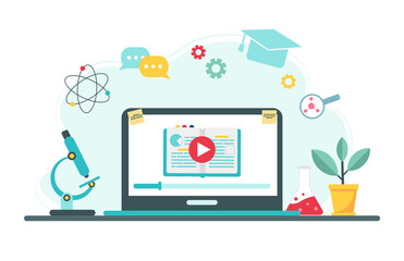 Online education concept. Biology school subject online education service or platform. Vector illustration in flat style