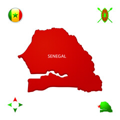 Simple outline map of Senegal with national symbols