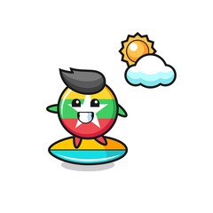 Illustration of myanmar flag badge cartoon do surfing on the beach