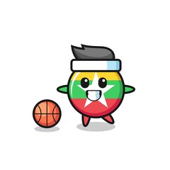 Illustration of myanmar flag badge cartoon is playing basketball