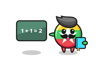 Illustration of myanmar flag badge character as a teacher