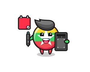 Illustration of myanmar flag badge mascot as a graphic designer