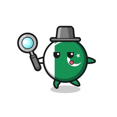 pakistan flag cartoon character searching with a magnifying glass
