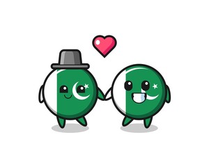 pakistan flag cartoon character couple with fall in love gesture