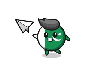pakistan flag cartoon character throwing paper airplane