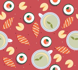 Japanese food pattern pink