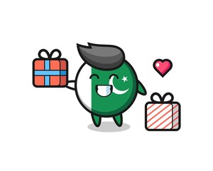 pakistan flag mascot cartoon giving the gift
