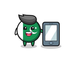 pakistan flag illustration cartoon holding a smartphone