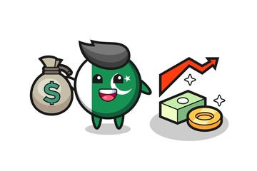 pakistan flag illustration cartoon holding money sack