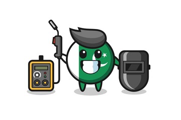 Character mascot of pakistan flag as a welder