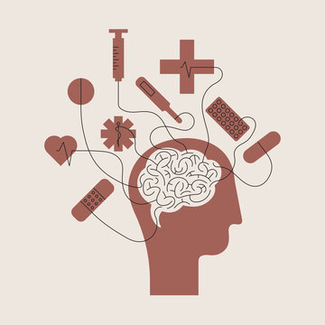 Hypochondriac, addiction to drugs and pills. Mental health. Vector illustration, EPS 10